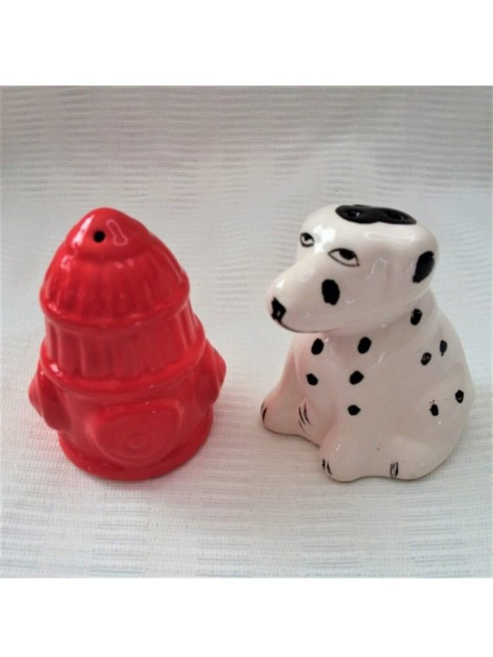 Salt & Pepper Shakers Dalmation Dog Red Fire Hydrant Set Vintage Retro